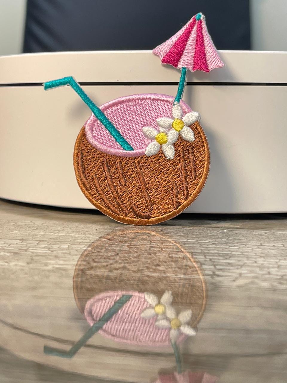 Coconut Drink Embroidery Patch - Tropical Beach Iron-On Applique (15 pcs min)