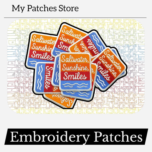 Saltwater Sunshine Smiles Patch: Embroidered Iron-On Trucker Hat Patch (15 pcs min)