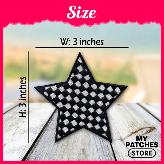 Checkered Star Embroidery Patch: Iron-On Game Day Applique (15 pcs min)