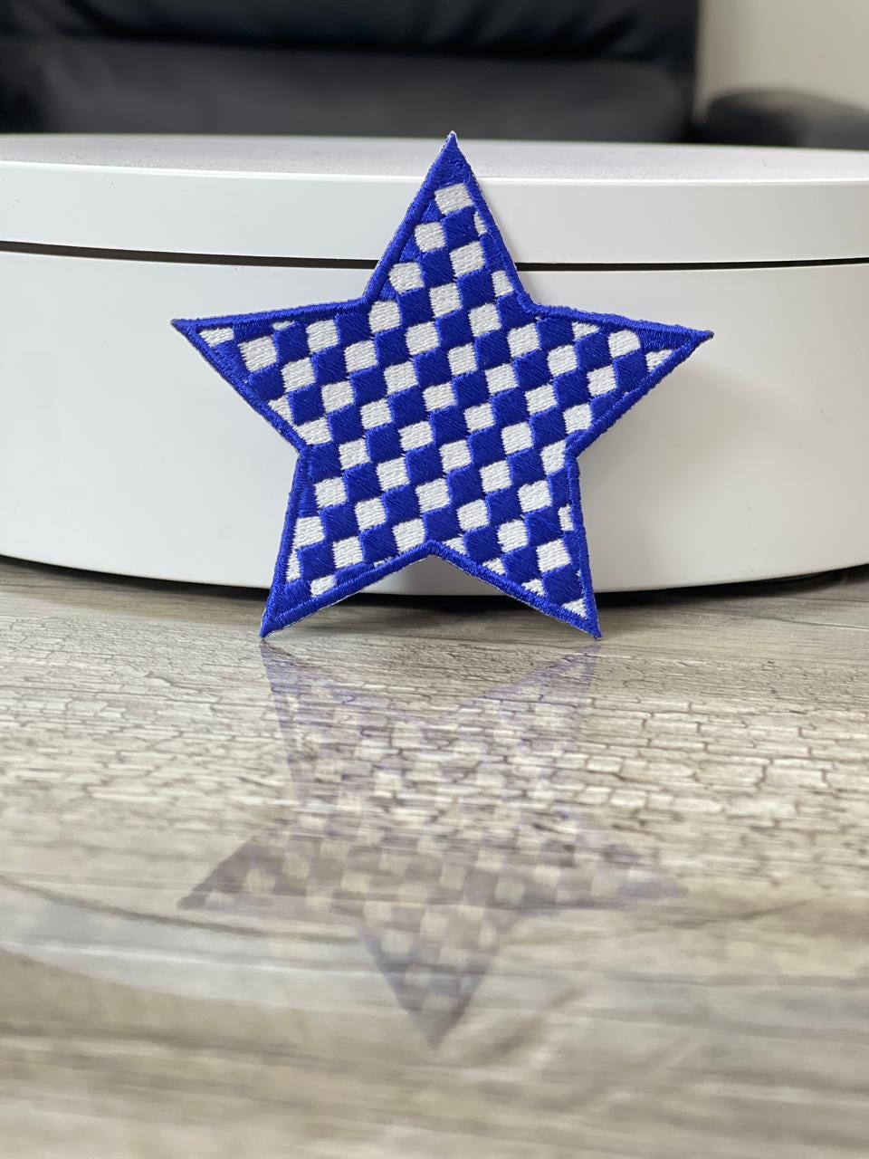 Blue Checkered Star Patch: Iron-On Embroidery DIY (15 pcs min)