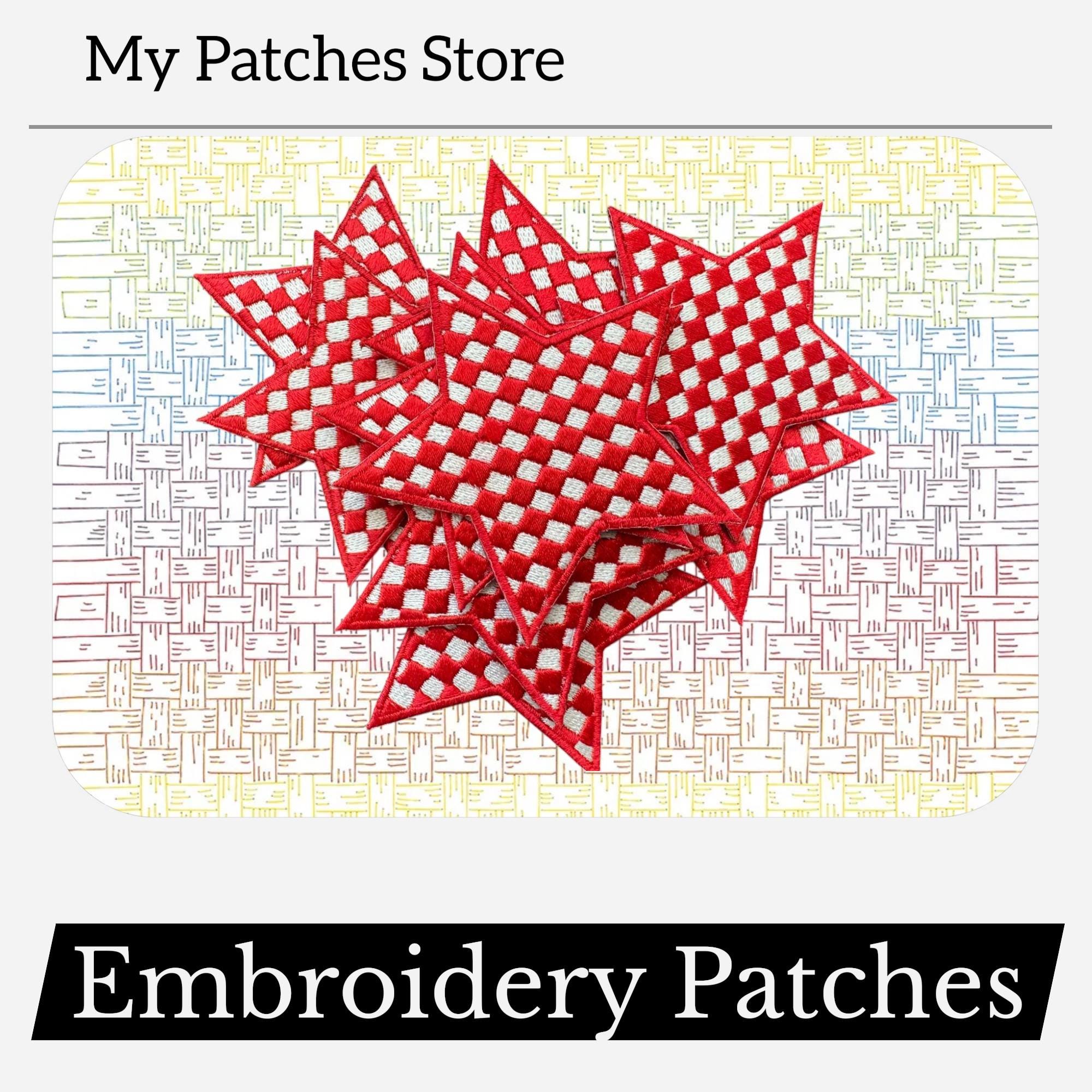 Checkered Red Star Patch – Baseball Game Day Patch – Trucker Hat Patch – Cute Girly Embroidery Patch – Iron-On DIY Patch (15 pcs min)