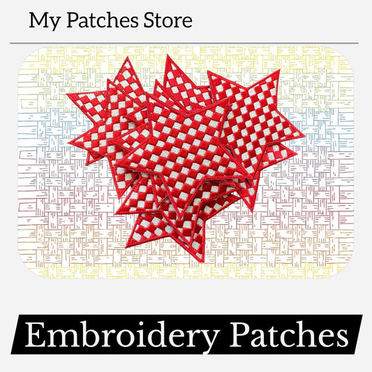 Checkered Red Star Patch – Baseball Game Day Patch – Trucker Hat Patch – Cute Girly Embroidery Patch – Iron-On DIY Patch (15 pcs min)