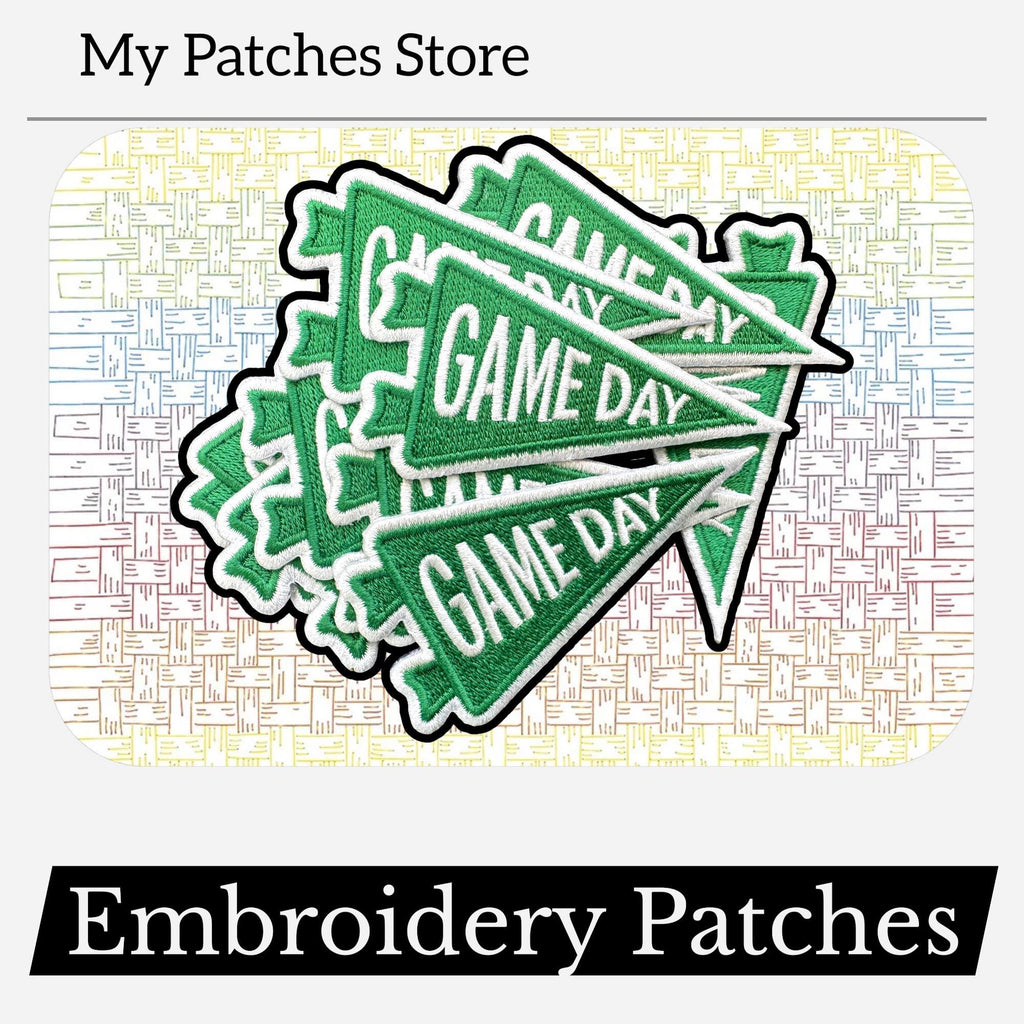 Game Day Pennant Flag Patch (Green) – Sports Trucker Hat Patch – Cute Girly Embroidery Patch – Iron-On DIY Patch - (15 pcs min)
