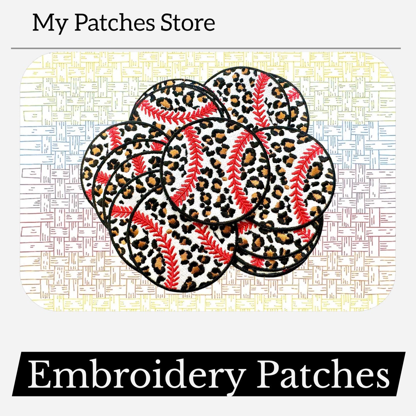 Leopard Print Baseball Patch: Iron-On Trucker Hat Embroidery Patch (15 pcs min)