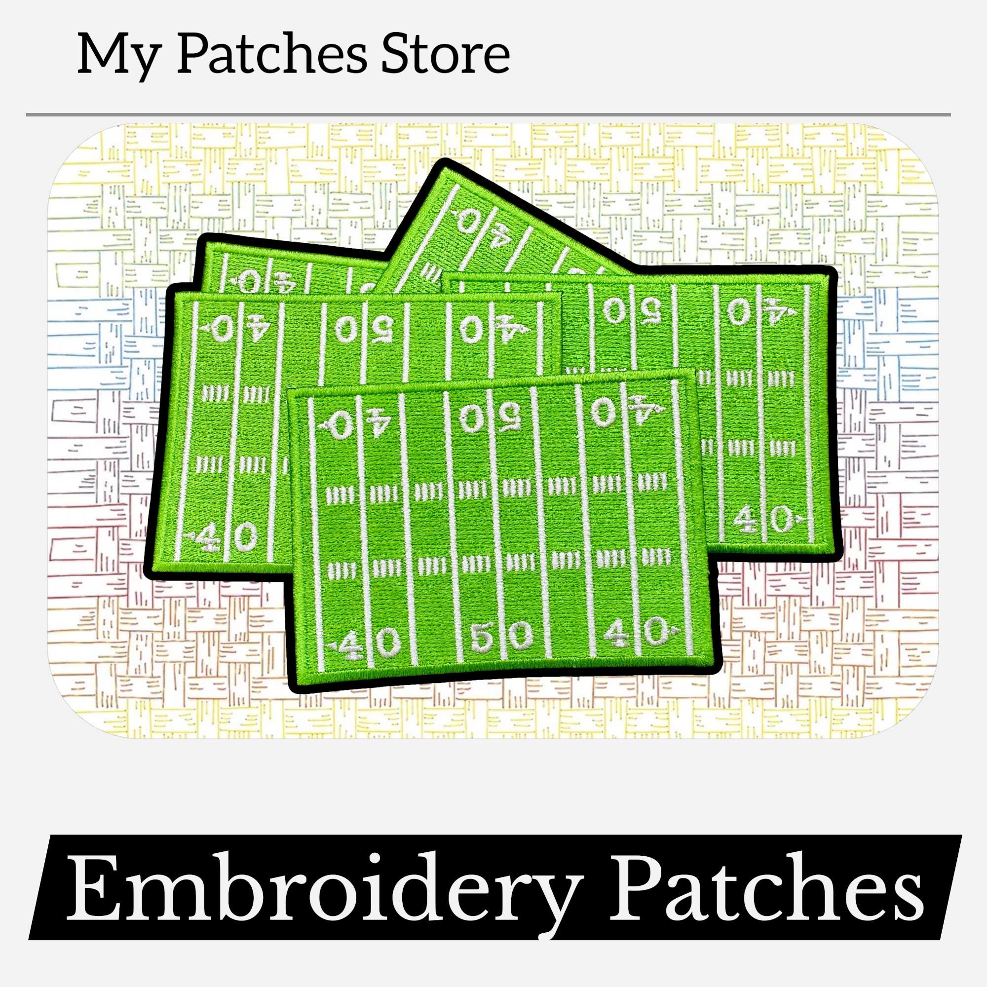 Football Field Embroidery Patch: Game Day Iron-On Applique (15 pcs min)