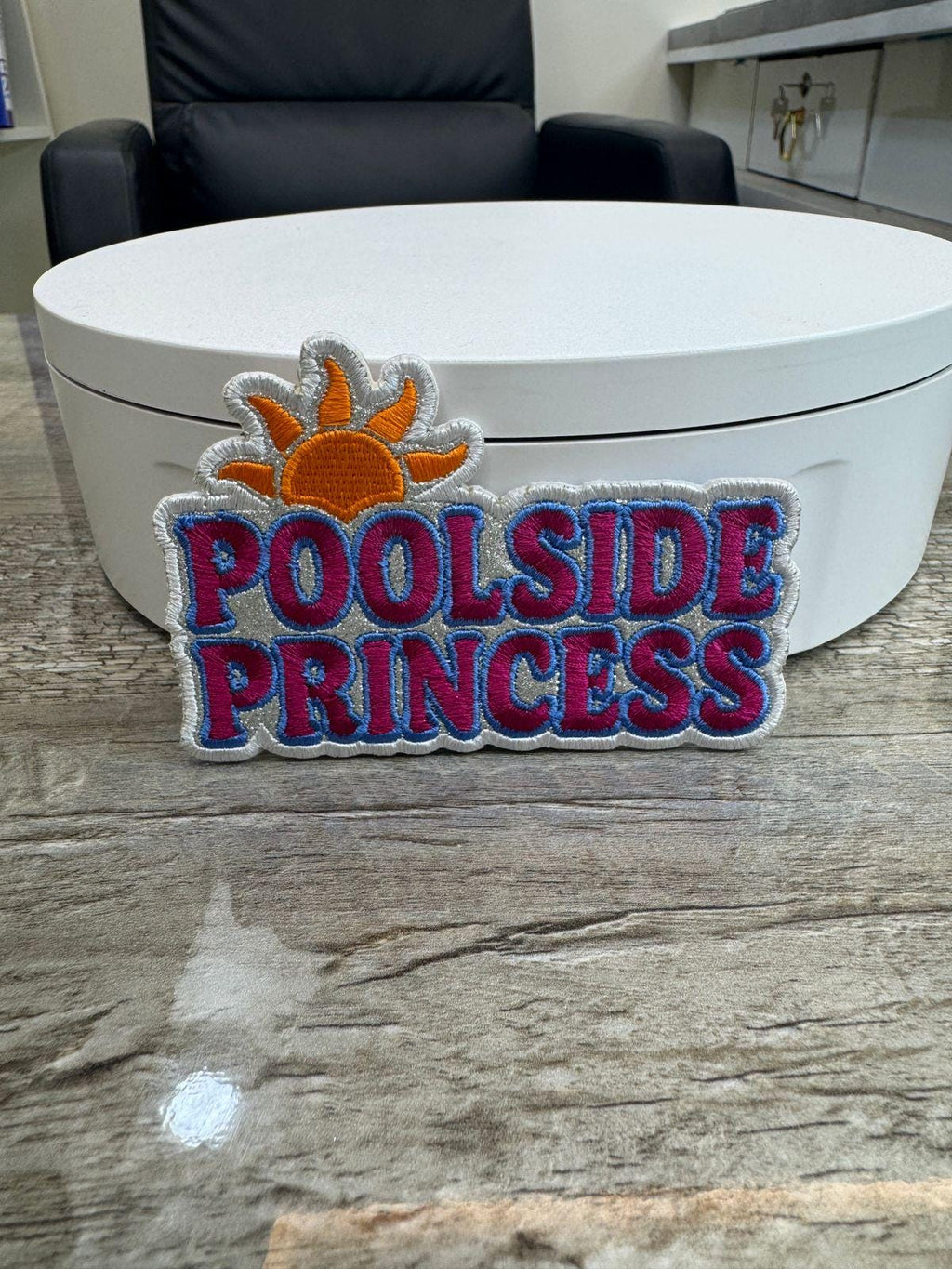 Poolside Princess Glitter Embroidery Patch - Iron On Summer Accessory (15 pcs min)