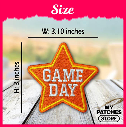 Orange Game Day Star Patch: Embroidered Iron-On Sports Patch (15 pcs min)
