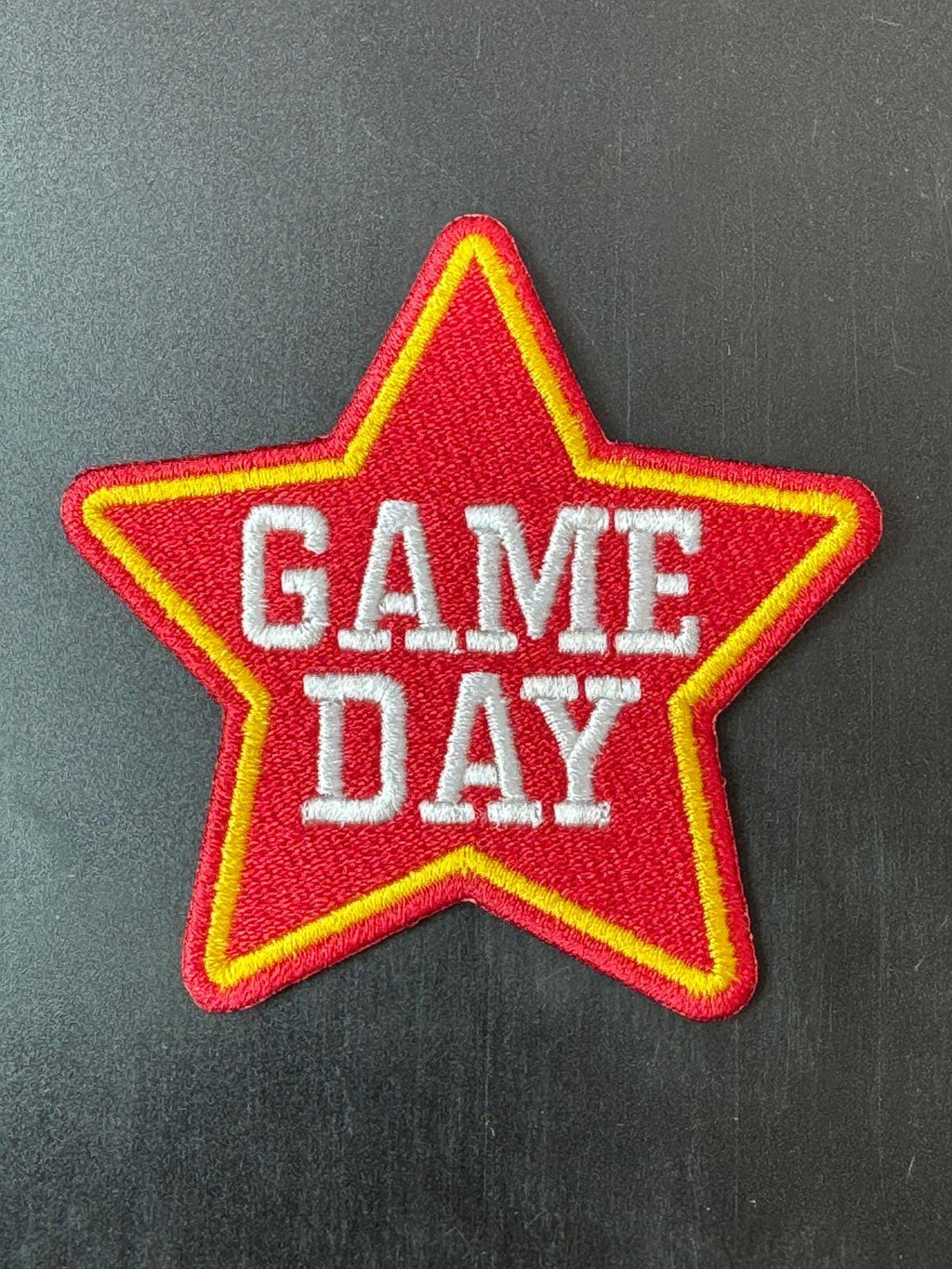 Game Day Star Patch: Red Checkered Embroidery, Iron-On Sports Patch (15 pcs min)