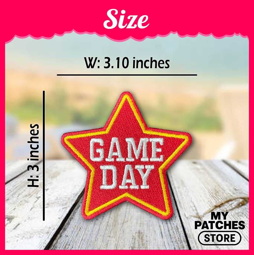 Game Day Star Patch: Red Checkered Embroidery, Iron-On Sports Patch (15 pcs min)