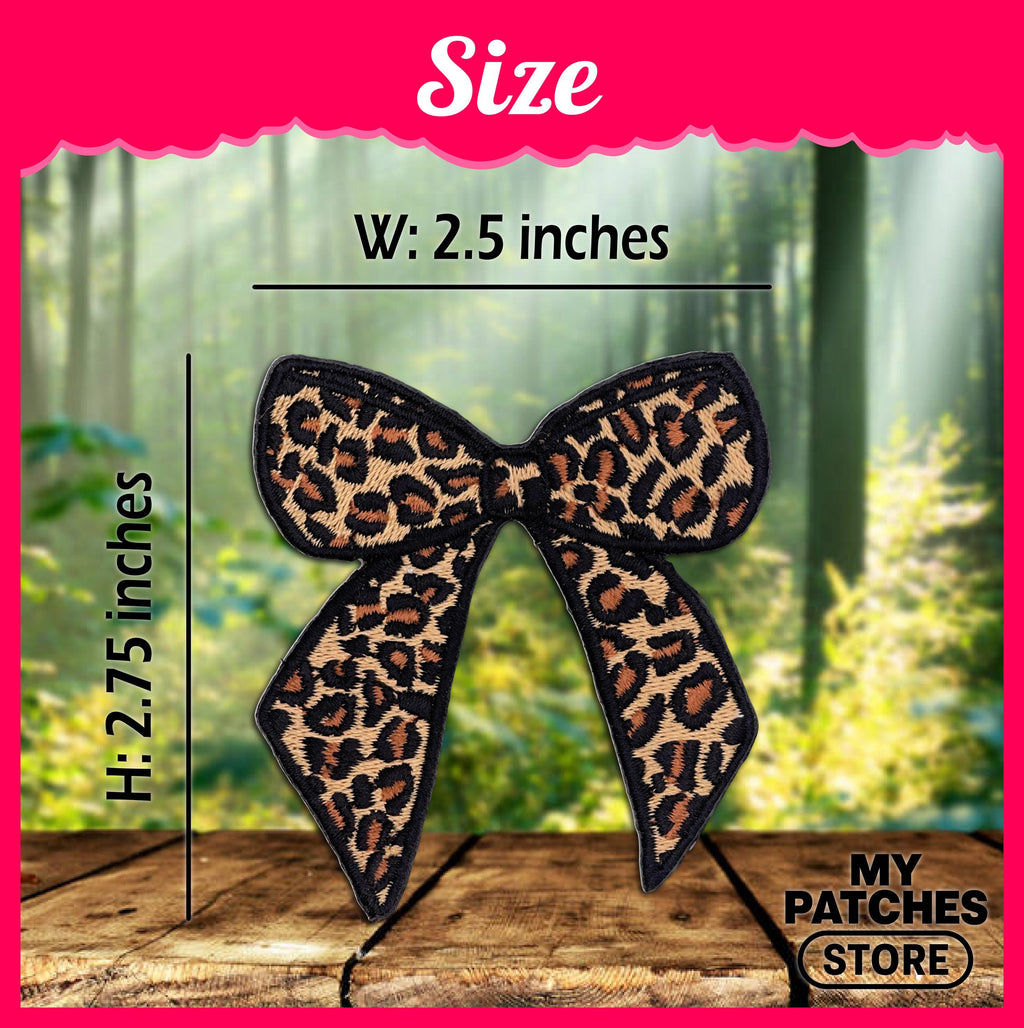 Leopard Bow Embroidered Patch: Iron On Applique, Western Style (15 Pcs min)