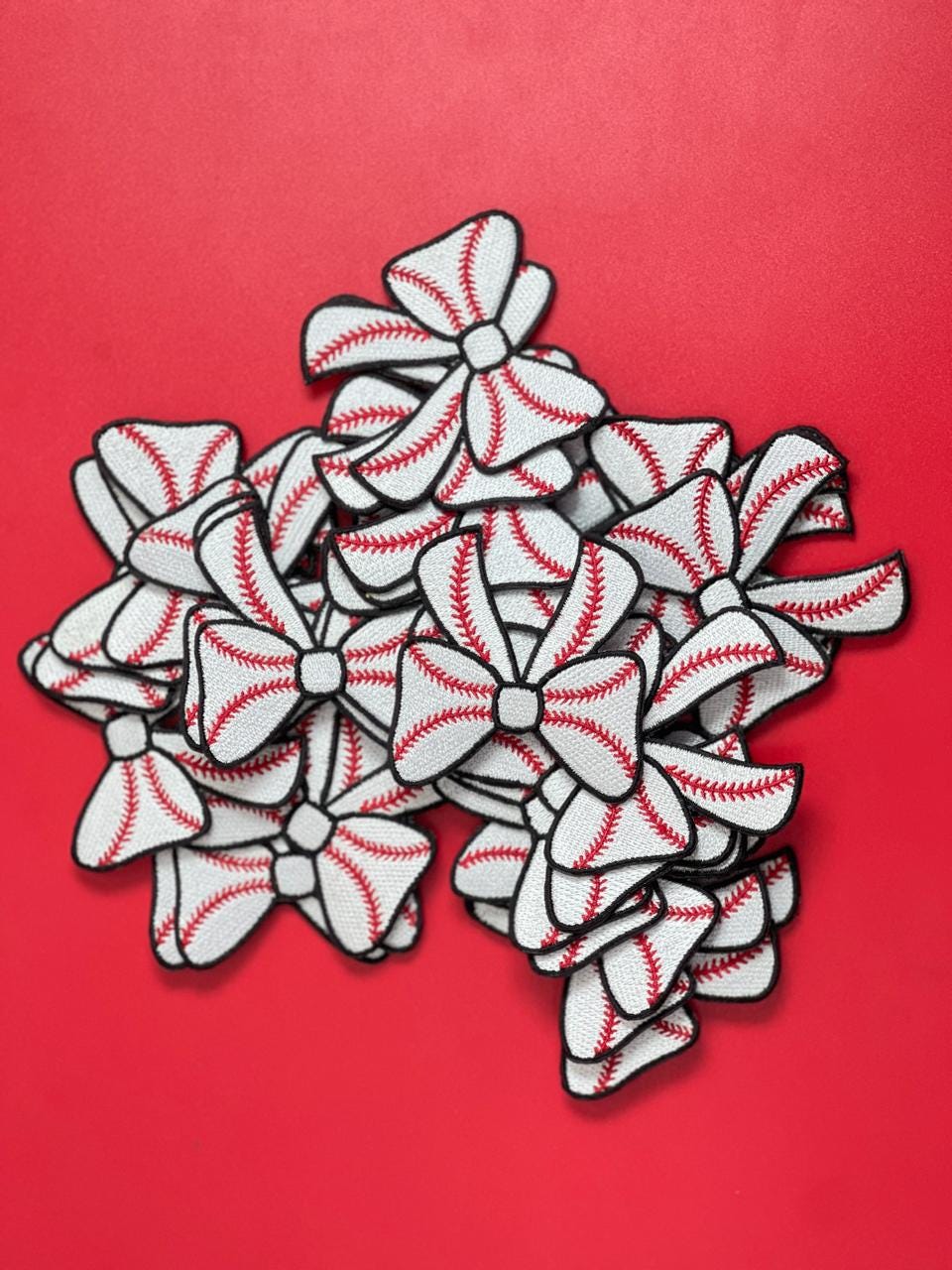 Baseball Bow Embroidery Patch - Game Day Iron-On Applique (15 Pcs min)