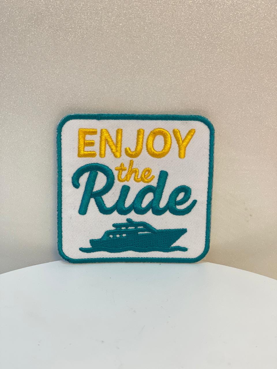 Enjoy the Ride Embroidered Patch: Iron-On Trucker Hat Patch (15 pcs min)