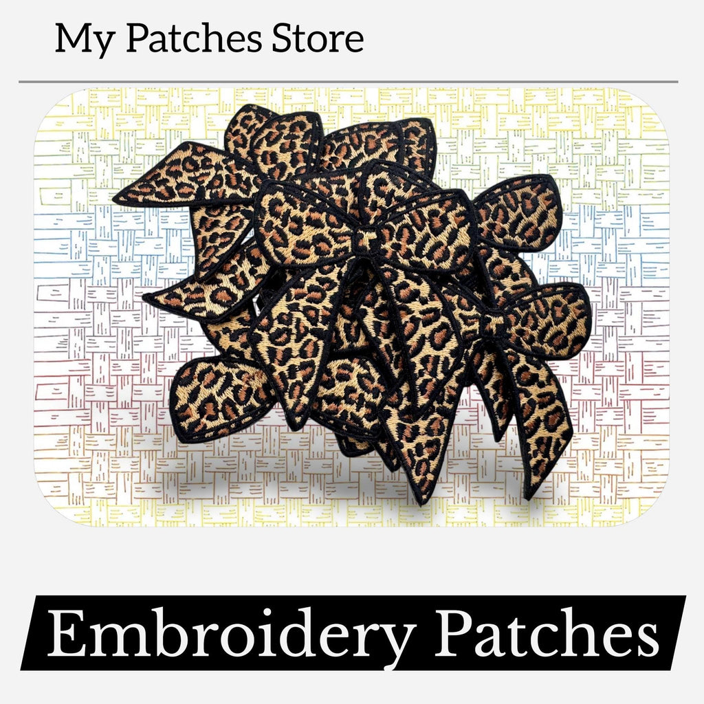 Leopard Bow Embroidered Patch: Iron On Applique, Western Style (15 Pcs min)