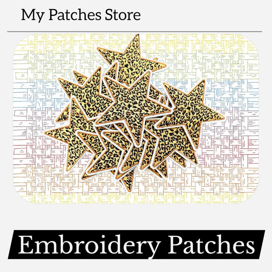 Leopard Star Iron On Patch: Embroidered Cheetah Print, Western Style (15 Pcs min)