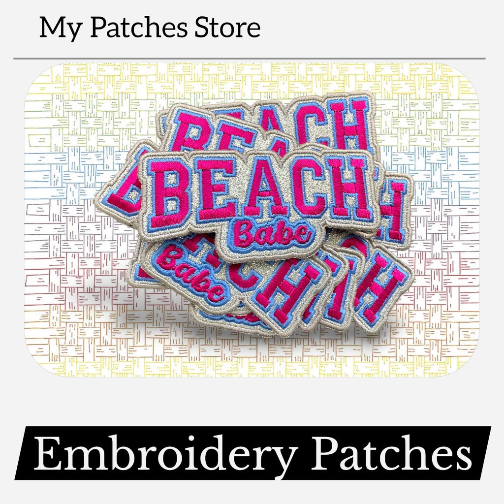 Beach Babe Embroidered Patch - Iron On Summer Trucker Hat Applique (15 pcs min)