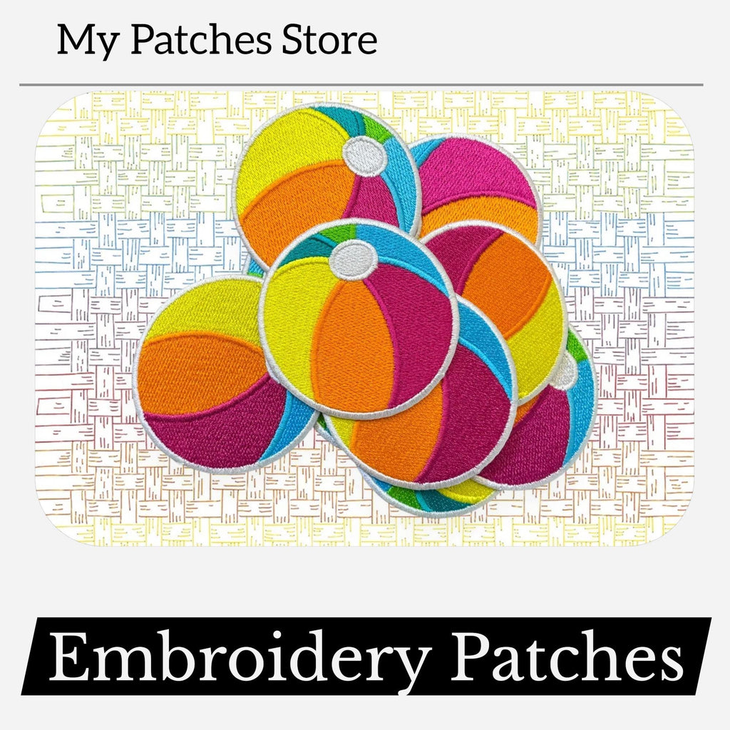 Beach Ball Embroidered Patch: Summer Iron-On Applique (15 pcs min)