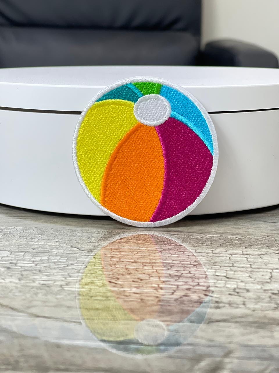 Beach Ball Embroidered Patch: Summer Iron-On Applique (15 pcs min)