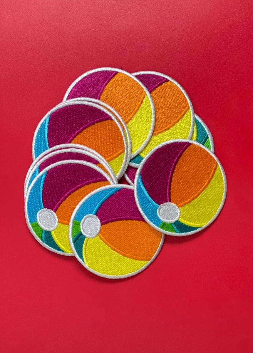 Beach Ball Embroidered Patch: Summer Iron-On Applique (15 pcs min)