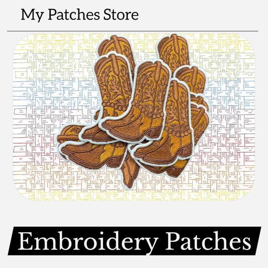 Cowboy Boots Patch: Western Embroidered Iron-On Applique (15 pic min)