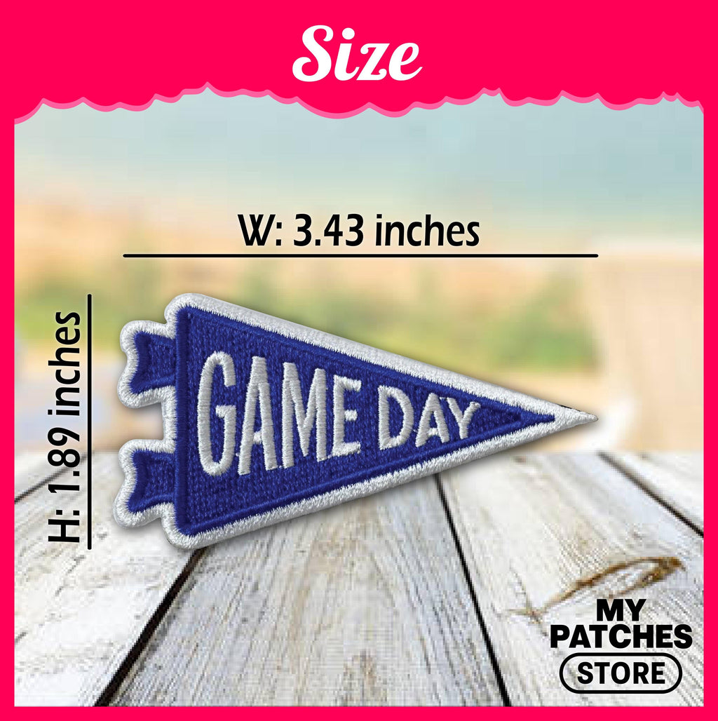 Game Day Pennant Flag Patch: Royal Blue Embroidered Iron-On Patch (15 pcs min)