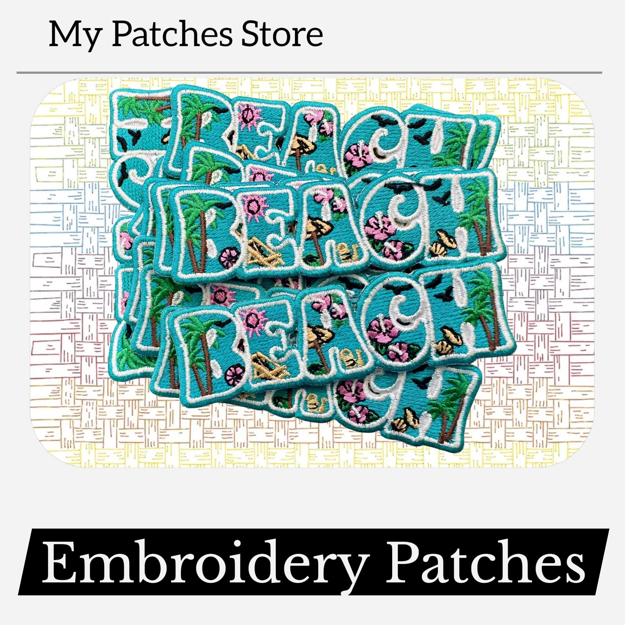 Beach Vibes Embroidery Patch - Summer Trucker Hat Iron-On (15 pcs min)