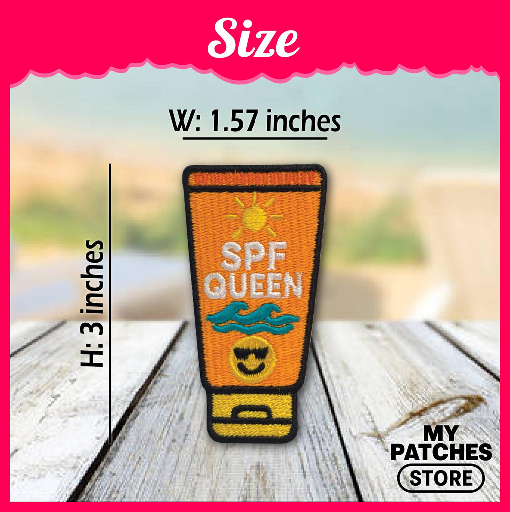 SPF Queen Patch – Summer Trucker Hat Patch – Sunscreen Beach Patch – Cute Embroidery Patch – Iron-On DIY Patch (15 pcs min)