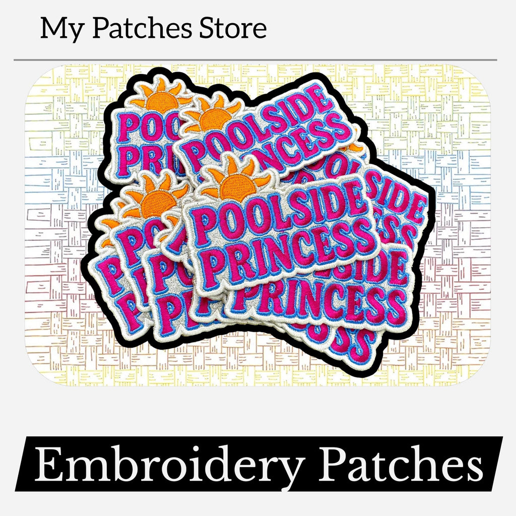 Poolside Princess Glitter Embroidery Patch - Iron On Summer Accessory (15 pcs min)