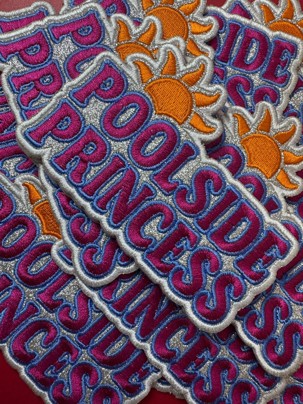 Poolside Princess Glitter Embroidery Patch - Iron On Summer Accessory (15 pcs min)