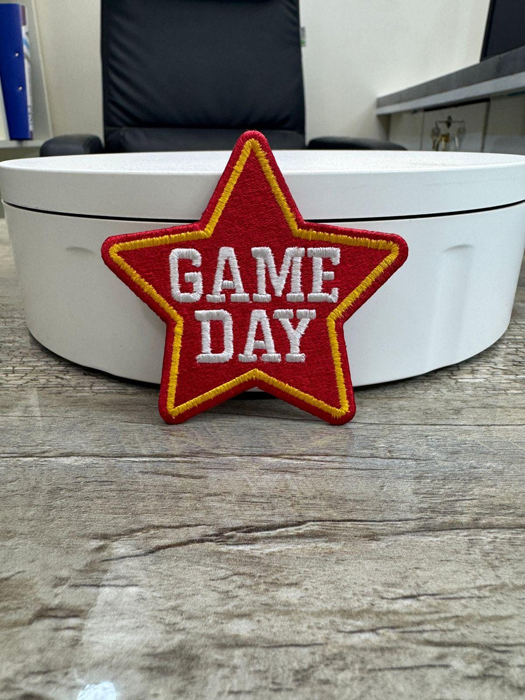 Game Day Star Patch: Red Checkered Embroidery, Iron-On Sports Patch (15 pcs min)