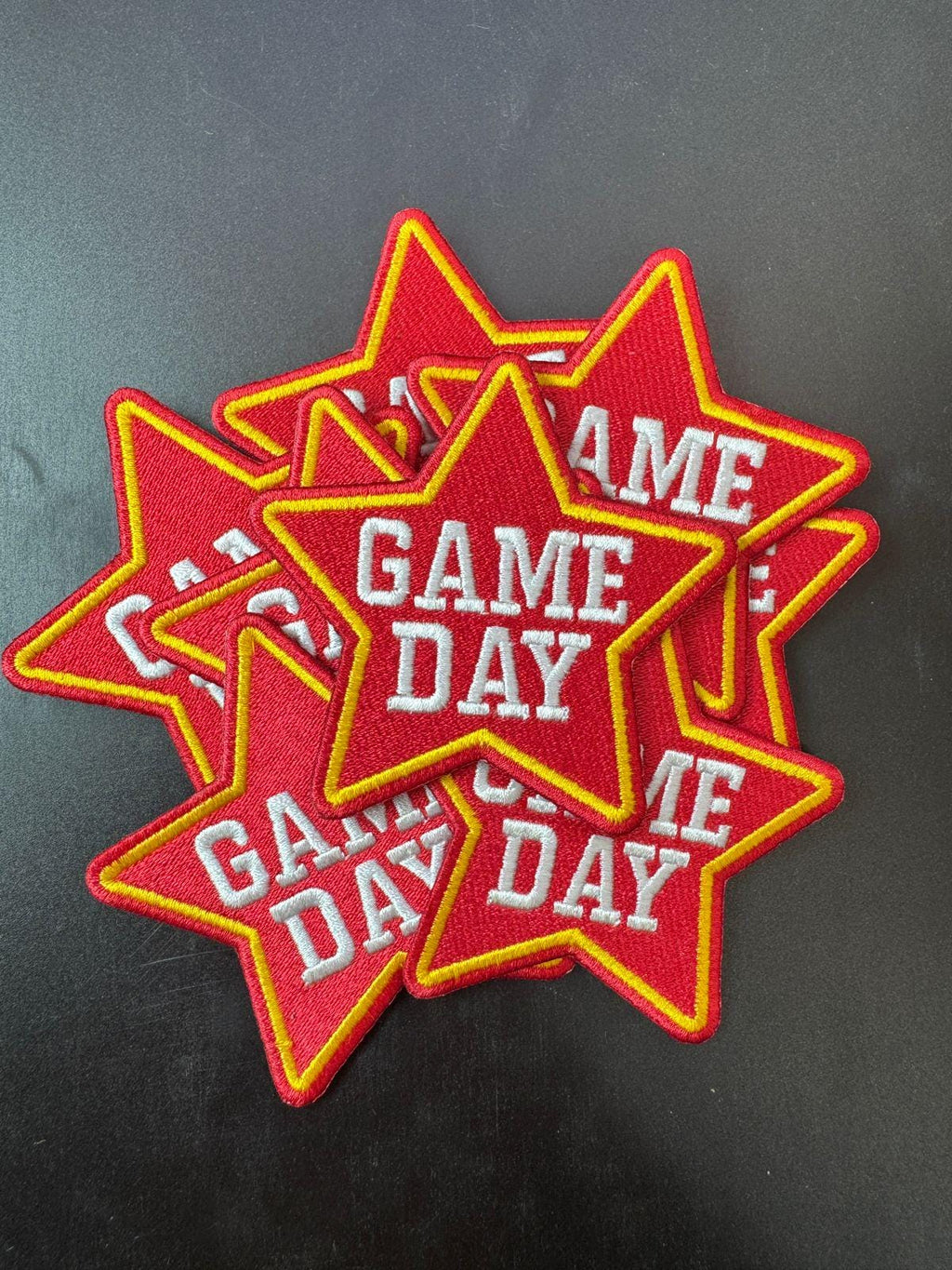 Game Day Star Patch: Red Checkered Embroidery, Iron-On Sports Patch (15 pcs min)