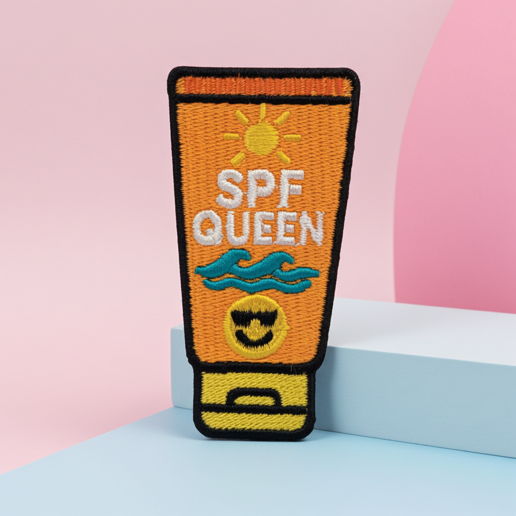 SPF Queen Embroidery Patch – Cute Sunscreen Bottle Patch for Summer Ou ...
